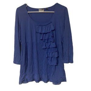 Chicos Travelers Top Womens Size 2 Silk Modal Ruffle 3/4 Sleeve